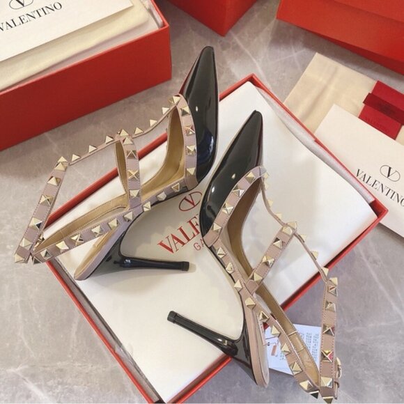 Valentino Shoes - Valentino Black Ankle Strap Rockstud Pump